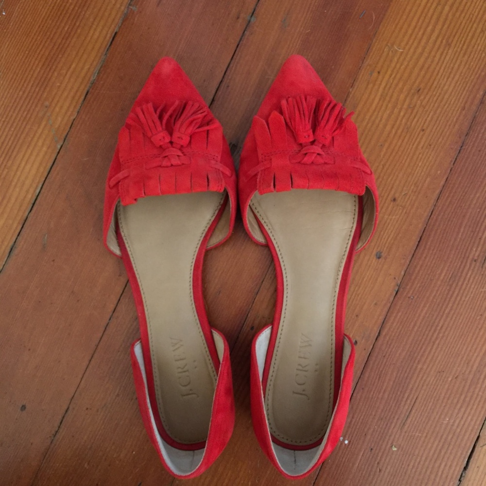 J. Crew Factory Suede d'Orsay Tassel Flats - Red 6